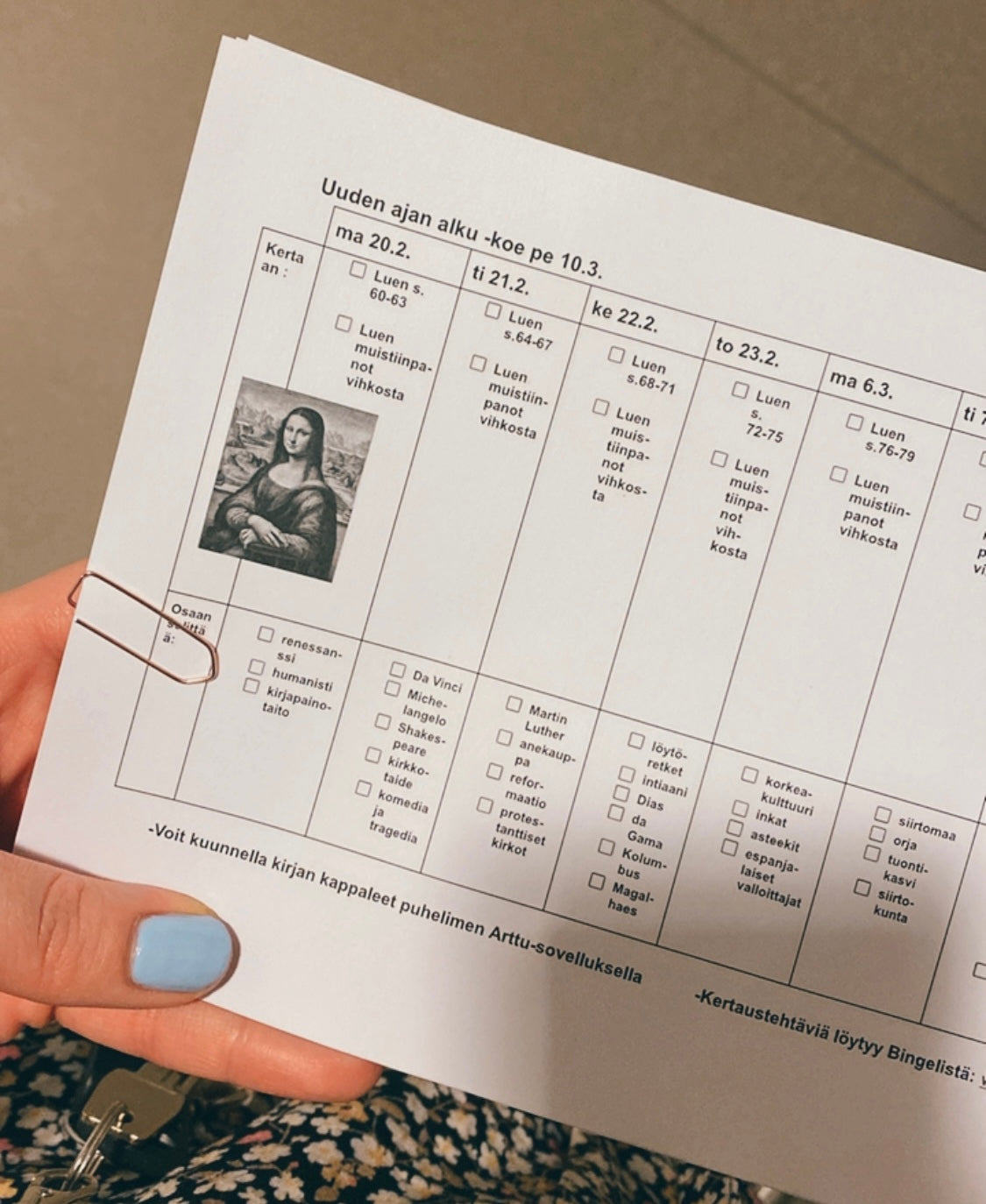 Historian kokeen opiskeluaikataulu