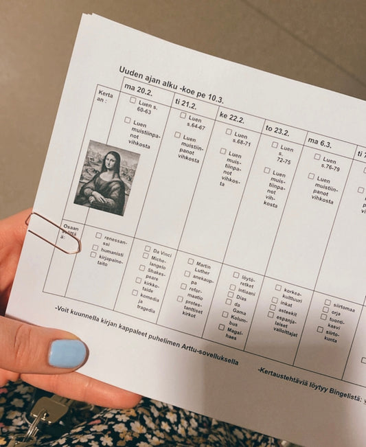Historian kokeen opiskeluaikataulu